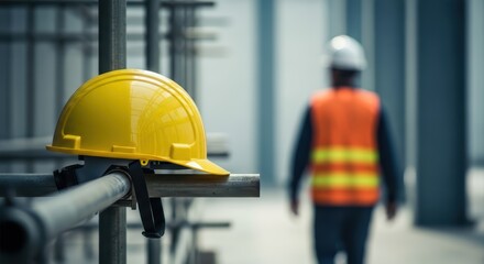 Yellow safety helmet resting