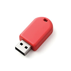 3D Mini Cute Icon of a USB Flash Drive in Red with Metallic Connector on a Plain Background Representing Computer Portable Storage