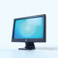 Fototapeta premium 3D Mini Cute Icon of a Desktop Monitor in Black with Blue Screen Glow on a Plain Background Representing Computer Digital Device