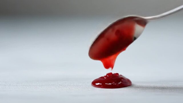 Red sauce flowing from spoon food preparation ingredient condiment