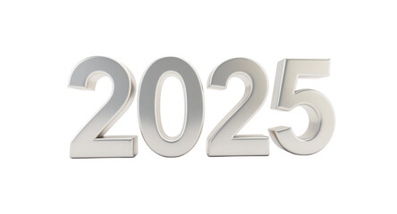 2025 in Metallic Silver on White Background - New Year Concept
