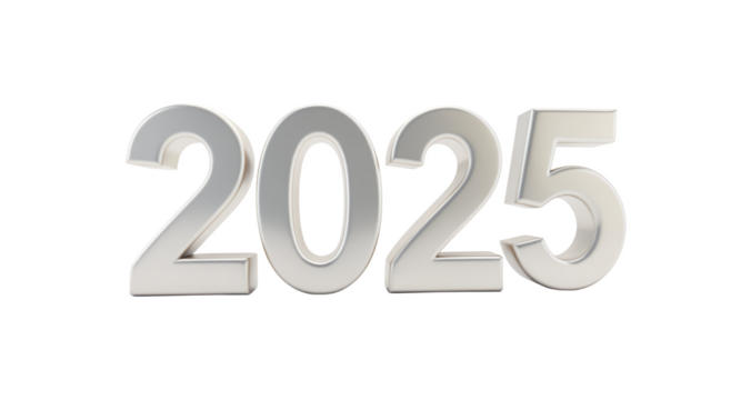 2025 in Metallic Silver on White Background - New Year Concept