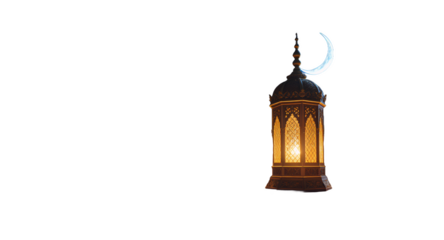 A Glowing Lantern Under a Crescent Moon and Starry Night Sky in the Desert