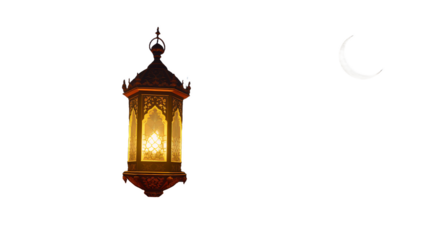 A Glowing Lantern Under the Night Sky and Crescent Moon Over Sand Dunes
