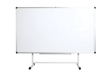 Blank whiteboard on stand ready for brainstorming ideas, presentations, and creative planning sessions in any professional setting.