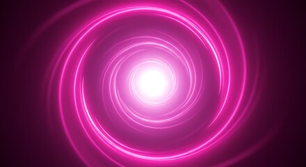 Abstract glowing neon spiral tunnel design on dark background
