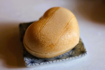 Heart-shaped Japanese sweet, wafer filled with red bean paste