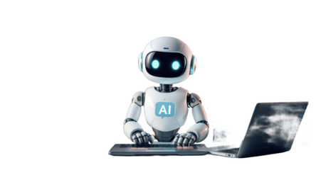 AI Robot Working on a Computer and Data Analysis