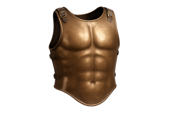 Bronze muscle cuirass ancient roman armor on transparent background