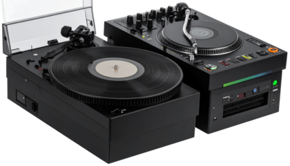 DJ Turntable Duo – Two Music Setup Variations Isolated on Transparent Background