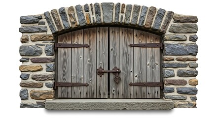 Rustic Stone Archway with Weathered Wooden Doors and Iron Hardware