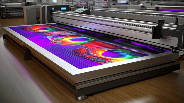 High-tech printing process with vibrant colors and intricate designs in a modern printing facility