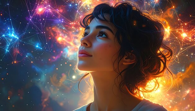 A girl gazing at cosmic energy