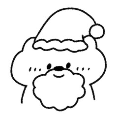サンタクロースの帽子をかぶった笑顔のねこイラスト (モノクロ)