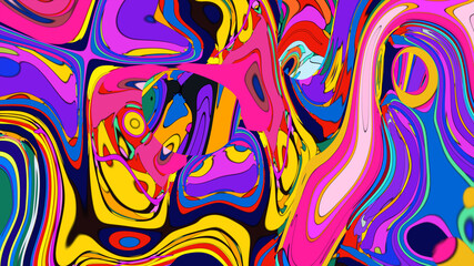 Psychedelic Fluid Rainbow Background with Vibrant Swirls and Trippy Gradient Colors for EDM and Festival Design