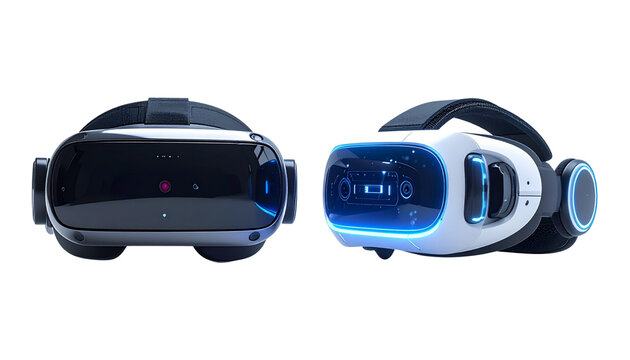 Virtual Reality Headset Duo – Two Futuristic Designs Isolated on Transparent Background