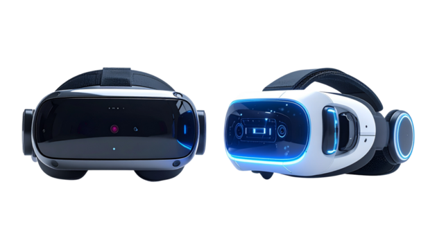 Virtual Reality Headset Duo – Two Futuristic Designs Isolated on Transparent Background