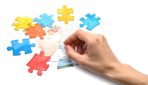 A hand assembling a world puzzle - Powered by Adobe