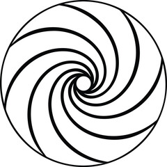 A simple black and white spiral illustration with a hypnotic swirling pattern