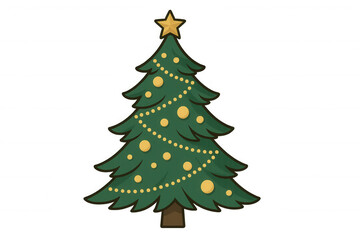 Fototapeta premium Christmas tree with star and golden ornaments, celebrating winter holidays and festive season