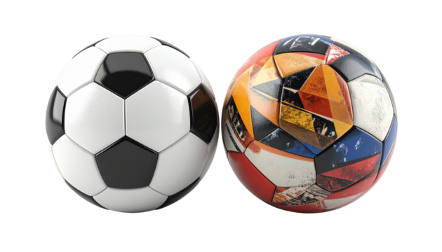 Soccer Ball Duo – Two Football Variations Isolated on Transparent Background