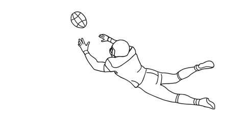Line art illustration of an American football player diving to catch the ball, symbolizing sports action, competition, teamwork, determination, and athletic performance.