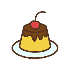 手書き風の単品アイコンイラスト　食べ物　プリン