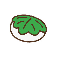 手書き風の単品アイコンイラスト　和菓子　柏餅