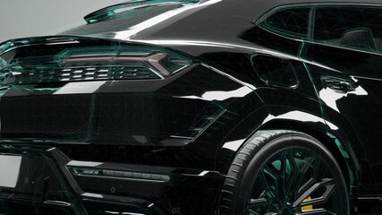 Luxury Suv Rear Quarter View With Digital Wireframe And Glossy Finish - Powered by Adobe
