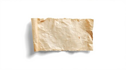 A slightly crumpled and rolled piece of parchment paper with a torn edge, casting a shadow on a white background.