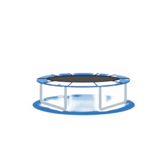 Round Blue Trampoline With Safety Net And White Frame.