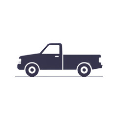 Silhouette of a Dark Blue Pickup Truck on White Background.