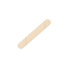 Single wooden medical tongue depressor or craft stick on white background.