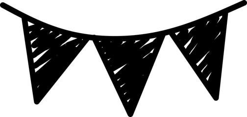 arty Bunting Banner Sketch, Playful hand drawn bunting flag doodle, ideal for party, carnival, or festive decoration.