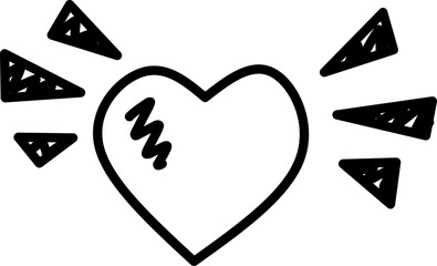 Spark Heart Sketch, Cute hand drawn heart doodle with shining spark accents for love and celebration themes.