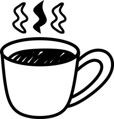 Coffee Mug Sketch, Hand drawn coffee cup doodle with steam for café and morning drink designs.