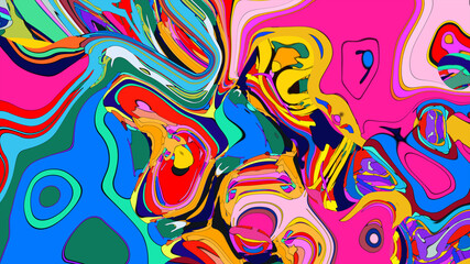 Psychedelic Fluid Rainbow Background with Vibrant Swirls and Trippy Gradient Colors for EDM and Festival Design