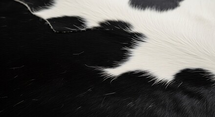 Close up of black and white cowhide fur texture.