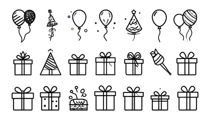 Birthday Party Elements Doodle Collection.