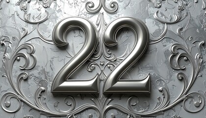 Silver numerals 22 on ornate background
