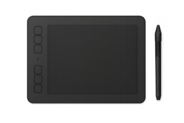 Black graphic tablet device with stylus pen for drawing