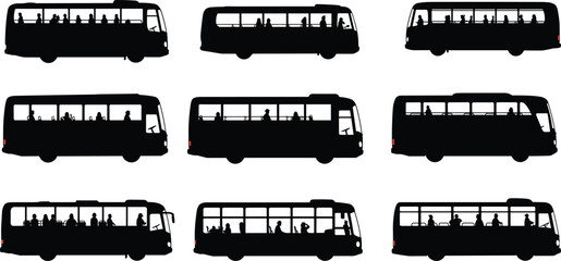 Bus silhouette vector illustration, passenger vehicle artwork, commuter transport design, public coach graphic, city travel service, people journey icon, 