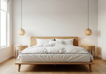 Serene bedroom featuring a minimalist design with neutral tones and natural materials showcases tranquility and