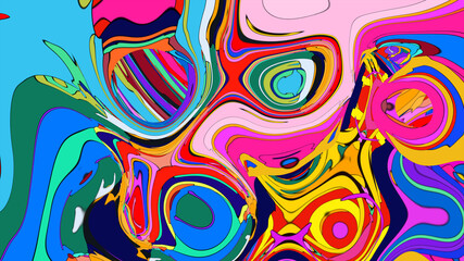 Psychedelic Fluid Rainbow Background with Vibrant Swirls and Trippy Gradient Colors for EDM and Festival Design