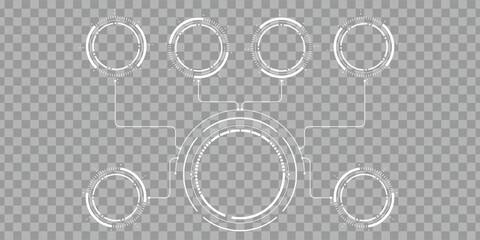 Futuristic HUD circle infographic elements with digital interface design on transparent background