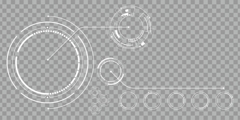Futuristic HUD circle infographic elements with digital interface design on transparent background