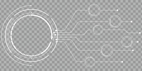Futuristic HUD circle infographic elements with digital interface design on transparent background