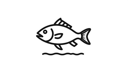 Simple black line drawing of a fish jumping