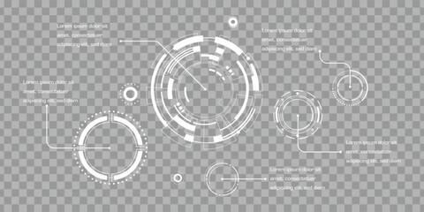 Futuristic HUD circle infographic elements with digital interface design on transparent background