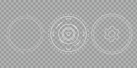 Futuristic HUD circle infographic elements with digital interface design on transparent background